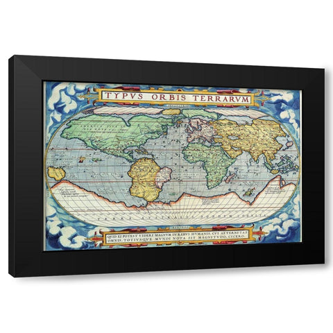 Typus Orbis Terrarum from the Theatre of the World in Apian Projection Black Modern Wood Framed Art Print with Double Matting by Ortelius, Abraham