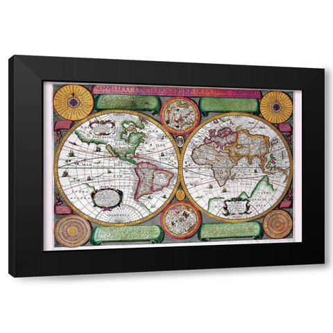 Stereographic World Map of the Eastern and Western Hemispheres Black Modern Wood Framed Art Print with Double Matting by Boisseau, Jean