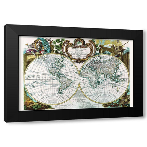 Mappe Monde Nouvelle Black Modern Wood Framed Art Print with Double Matting by Le Rouge, George Louis