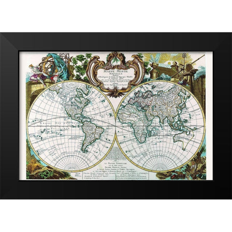 Mappe Monde Nouvelle Black Modern Wood Framed Art Print by Le Rouge, George Louis