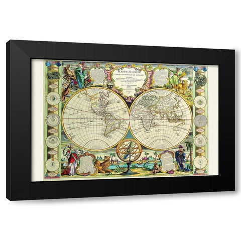 Mappa Monde Carte Universelle de la terre Black Modern Wood Framed Art Print by Nolin, Jean Baptiste