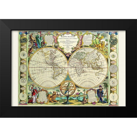 Mappa Monde Carte Universelle de la terre Black Modern Wood Framed Art Print by Nolin, Jean Baptiste