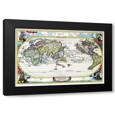 Navigationes Precipae Europorum ad Exteras Nationes Navigational Map of the World Black Modern Wood Framed Art Print by Scherer, Heinrich