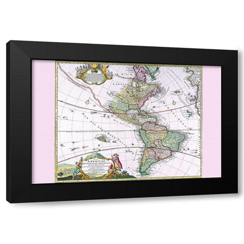 The Americas The Western Hemisphere Black Modern Wood Framed Art Print by Homanns, Heirs