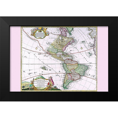 The Americas The Western Hemisphere Black Modern Wood Framed Art Print by Homanns, Heirs