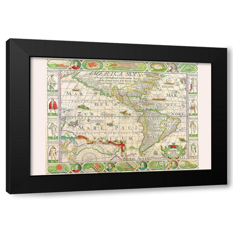 The Americas at the Time of Columbus Printed in 1658 Black Modern Wood Framed Art Print with Double Matting by Visscher, Nicolas