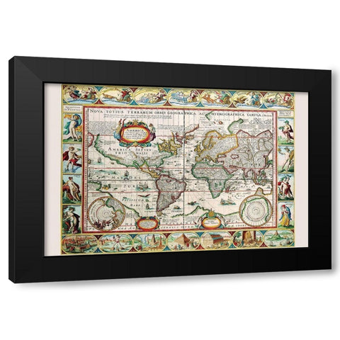 Map of the Americas Black Modern Wood Framed Art Print with Double Matting by Van der Keere, Peter