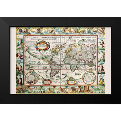 Map of the Americas Black Modern Wood Framed Art Print by Van der Keere, Peter
