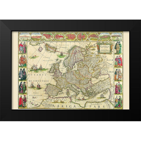 Europe Black Modern Wood Framed Art Print by Blaeu, Willem