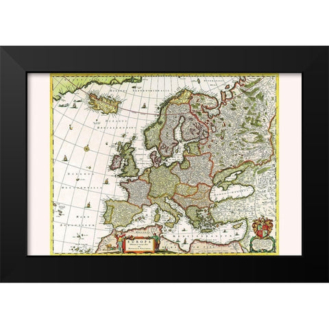 Europe Black Modern Wood Framed Art Print by Visscher, Nicolas