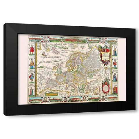 Europe Black Modern Wood Framed Art Print by Visscher, Nicolas