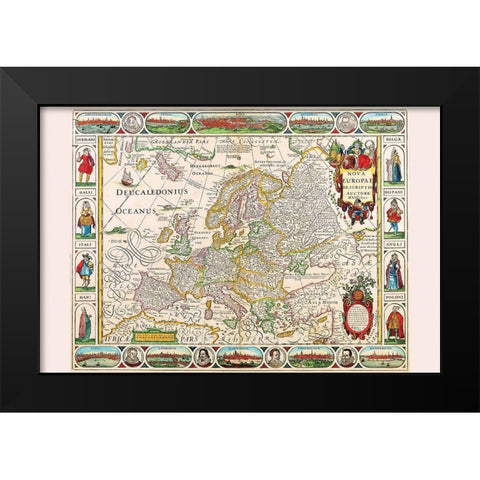 Europe Black Modern Wood Framed Art Print by Visscher, Nicolas
