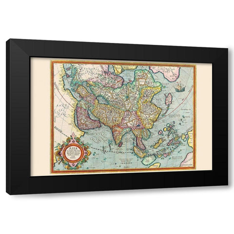 Asia Black Modern Wood Framed Art Print with Double Matting by Hondius, Jodocus