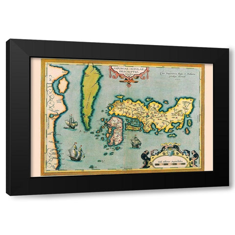 Description of the Japanese Islands Black Modern Wood Framed Art Print by Ortelius, Abraham