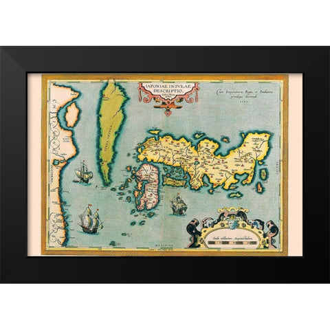 Description of the Japanese Islands Black Modern Wood Framed Art Print by Ortelius, Abraham