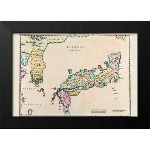 Japan and Korea Black Modern Wood Framed Art Print by Blaeu, Joan