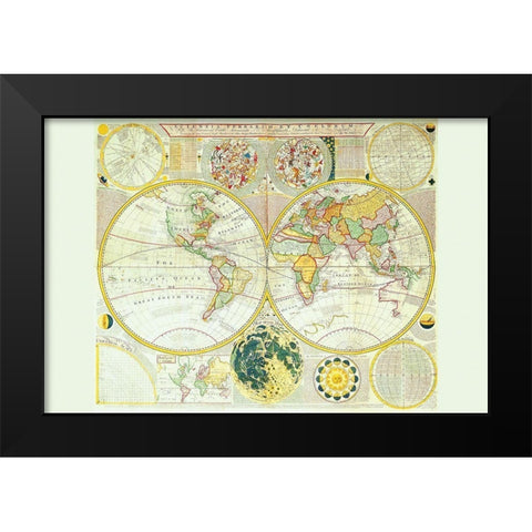 Stereographic Map of the Earth and the Moon Black Modern Wood Framed Art Print by Dunn, Samuel