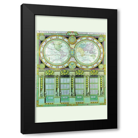 Mappe Monde Celeste Terrestre et Historique Stereographic Projection Black Modern Wood Framed Art Print with Double Matting by Desnos, Louis Charles