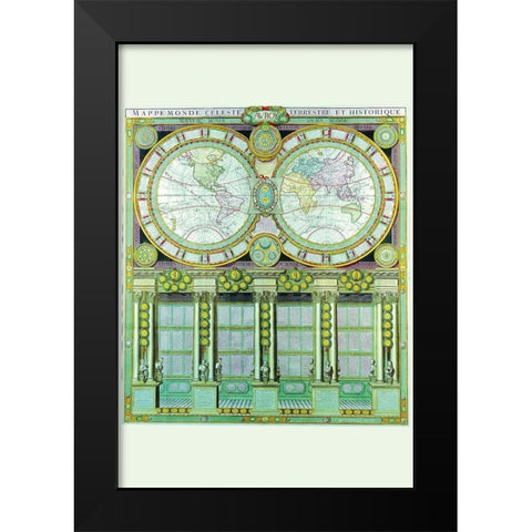 Mappe Monde Celeste Terrestre et Historique Stereographic Projection Black Modern Wood Framed Art Print by Desnos, Louis Charles