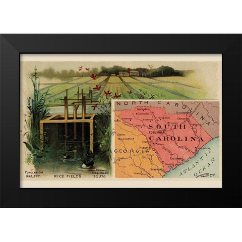 South Carolina Black Modern Wood Framed Art Print by Arbuckle Brothers