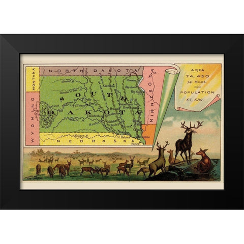 South Dakota Black Modern Wood Framed Art Print by Arbuckle Brothers