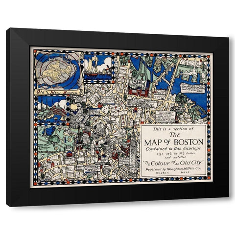 Section of the Map of Boston Black Modern Wood Framed Art Print with Double Matting by Clark, Blake Everett