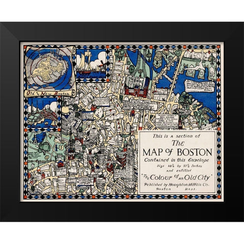 Section of the Map of Boston Black Modern Wood Framed Art Print by Clark, Blake Everett
