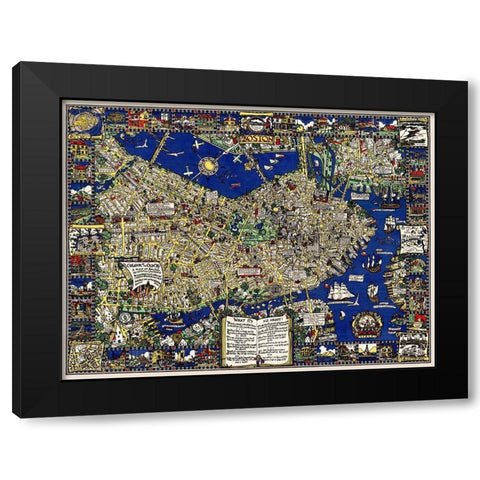 A map of Boston decorative and historical Black Modern Wood Framed Art Print by Clark, Blake Everett