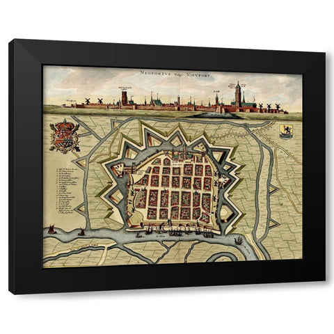 Belgium, Newport Chart of Military armaments in Defense 1700 Black Modern Wood Framed Art Print with Double Matting by Beeck, Anna