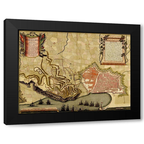City Plan Paris 1700 Black Modern Wood Framed Art Print by Beeck, Anna