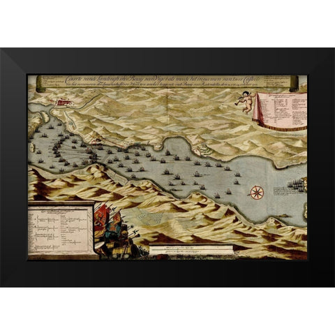 Citadel at the ancient city of Marseille France 1700 Black Modern Wood Framed Art Print by Beeck, Anna