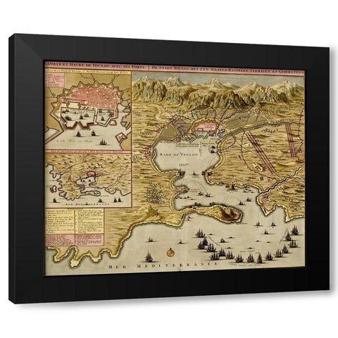 Straits of Cadiz Gibraltar 1700 Black Modern Wood Framed Art Print with Double Matting by Beeck, Anna