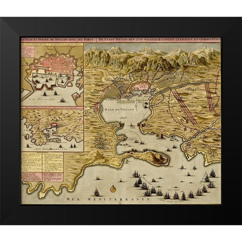Straits of Cadiz Gibraltar 1700 Black Modern Wood Framed Art Print by Beeck, Anna