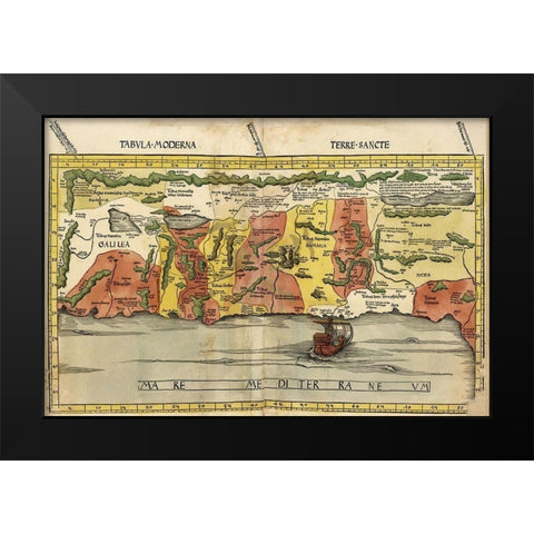 Map of the Holy Land Black Modern Wood Framed Art Print by Ptolemy
