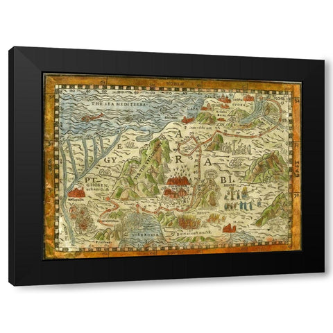 Exodus Black Modern Wood Framed Art Print with Double Matting by Vintage Maps