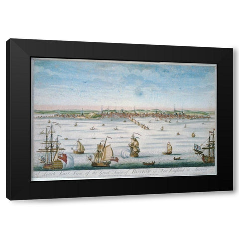 Boston in 1750 Black Modern Wood Framed Art Print with Double Matting by Carwitham, John J