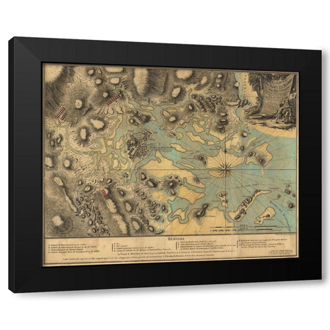 Map of Boston during the Revolution Black Modern Wood Framed Art Print with Double Matting by Vintage Places
