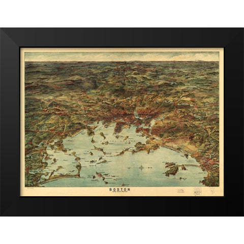 Boston and Environs Black Modern Wood Framed Art Print by George Walker and Co