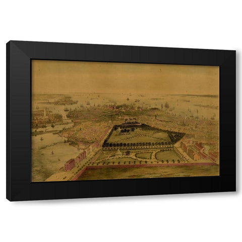 Birds eye view of Boston  Black Modern Wood Framed Art Print by Sarony and Major