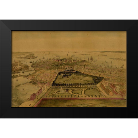 Birds eye view of Boston  Black Modern Wood Framed Art Print by Sarony and Major