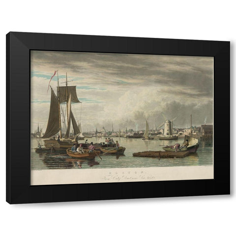Boston from City Point Near Sea Street Black Modern Wood Framed Art Print by Bennett, W J