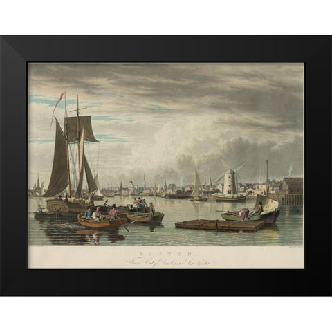 Boston from City Point Near Sea Street Black Modern Wood Framed Art Print by Bennett, W J
