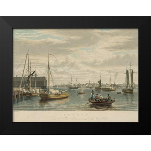 Boston from the ship house Black Modern Wood Framed Art Print by Bennett, W J