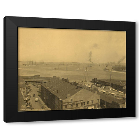 Waterfront Boston Black Modern Wood Framed Art Print with Double Matting by Detroit Publishing