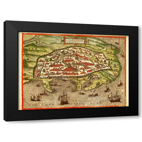 Alexandria Egypt Black Modern Wood Framed Art Print by Hogenberg, Braun