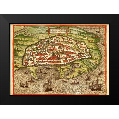 Alexandria Egypt Black Modern Wood Framed Art Print by Hogenberg, Braun