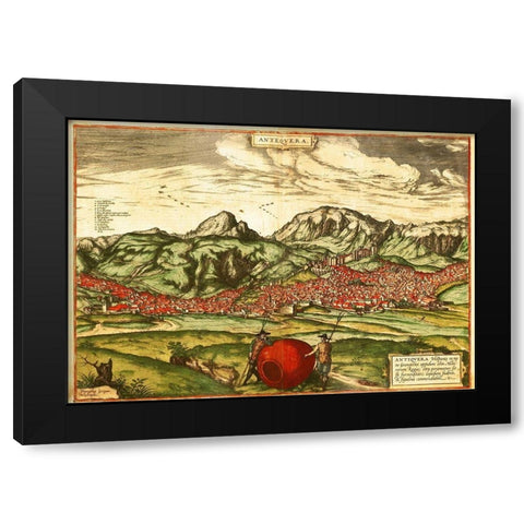Antequera Malaga Spain Black Modern Wood Framed Art Print with Double Matting by Hogenberg, Braun