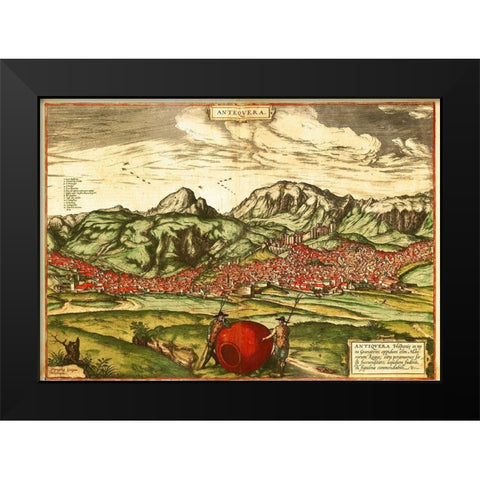 Antequera Malaga Spain Black Modern Wood Framed Art Print by Hogenberg, Braun