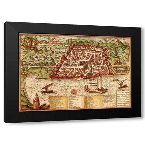 Algiers Algeria Black Modern Wood Framed Art Print by Hogenberg, Braun