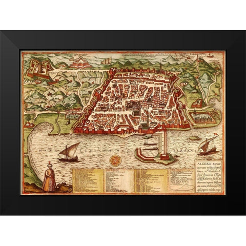 Algiers Algeria Black Modern Wood Framed Art Print by Hogenberg, Braun